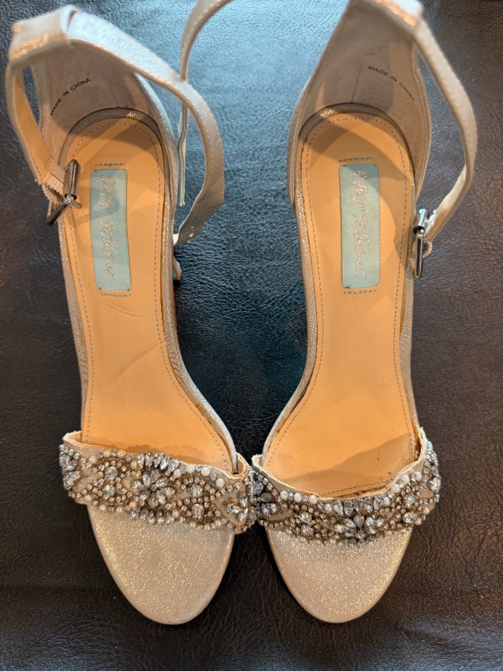 Betsey Johnson SB Juno Gray Crystal Embellished Beaded Heels Women’s Size 8.5